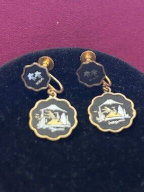 JAPAN AMITA DAMASCENE “K24” ROUND Screw Back EARRINGS